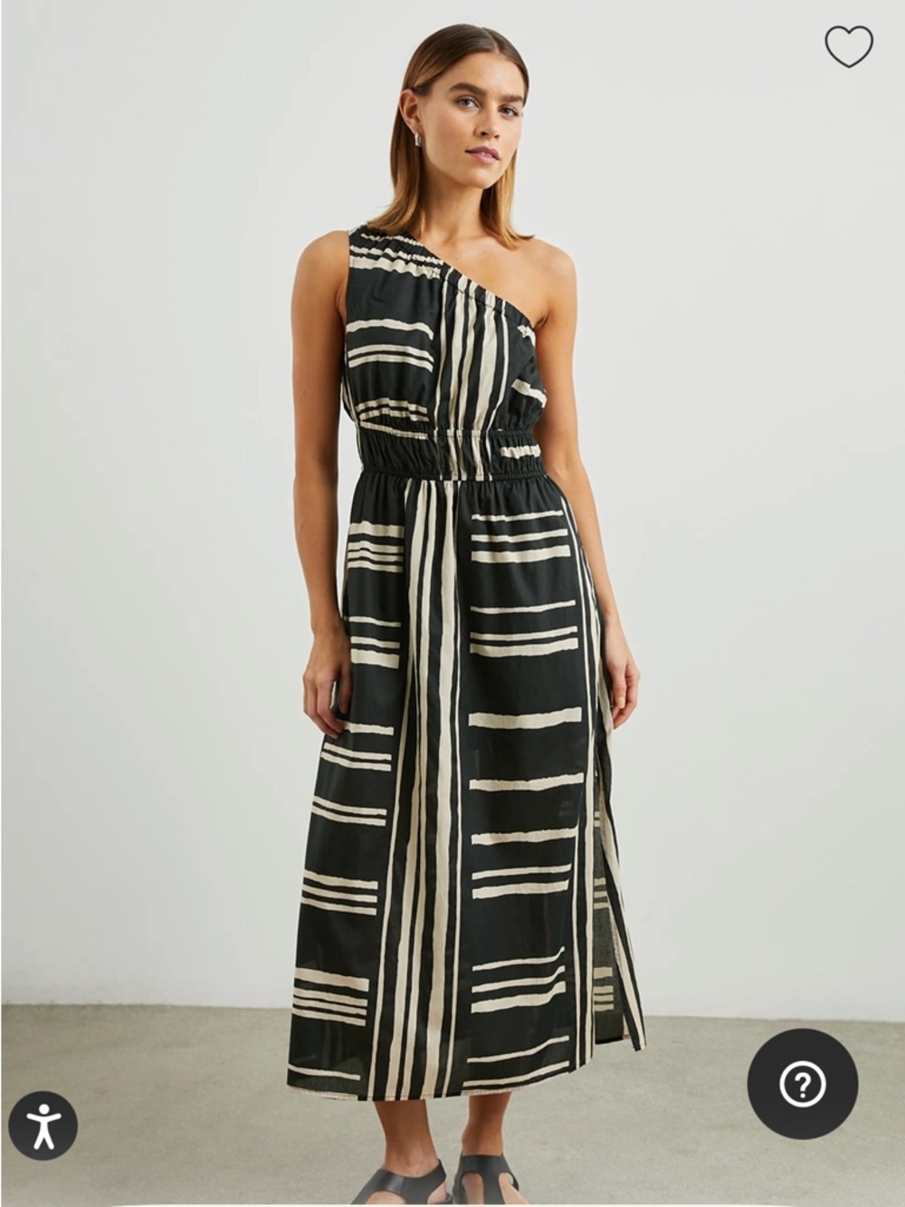 Rails One-Shoulder Black & Cream Stripe Maxi Dress with pockets!
